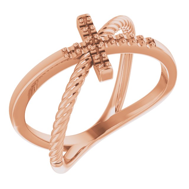 14K Rose 1/10 CTW Diamond Cross Rope Ring