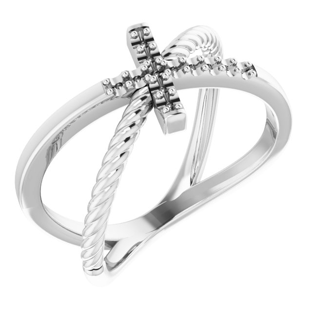 14K White & Rose 1/10 CTW Diamond Cross Rope Ring