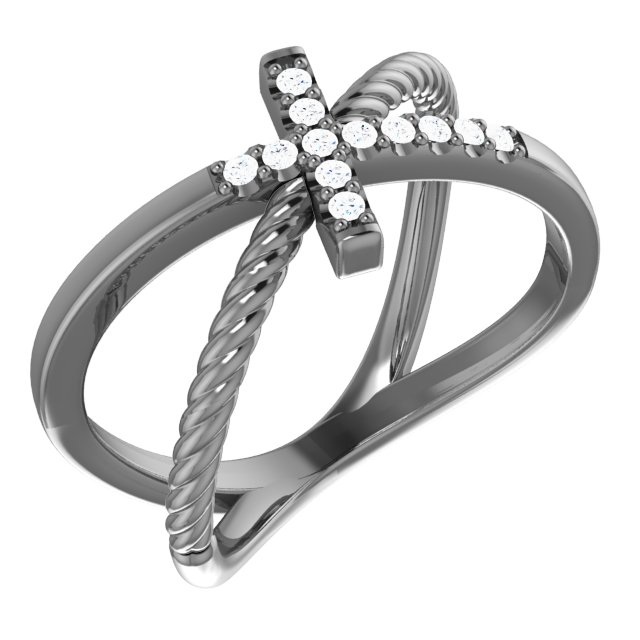 Sterling Silver 1/10 CTW Natural Diamond Cross Rope Ring