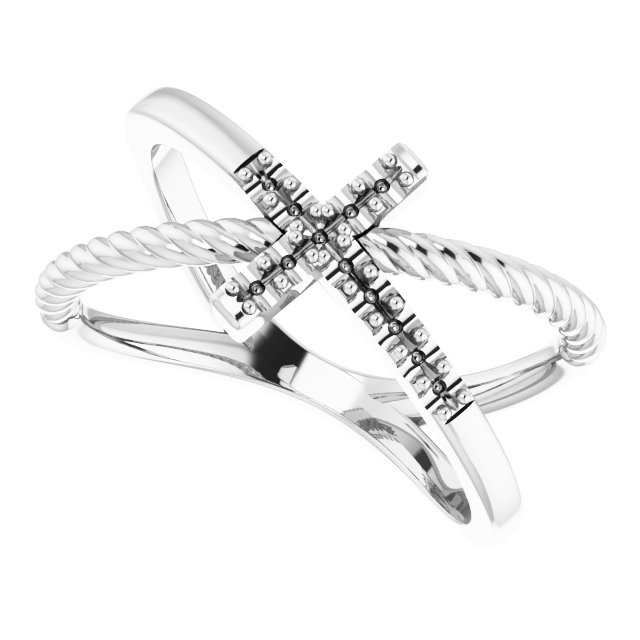 14K White 1/10 CTW Diamond Cross Rope Ring