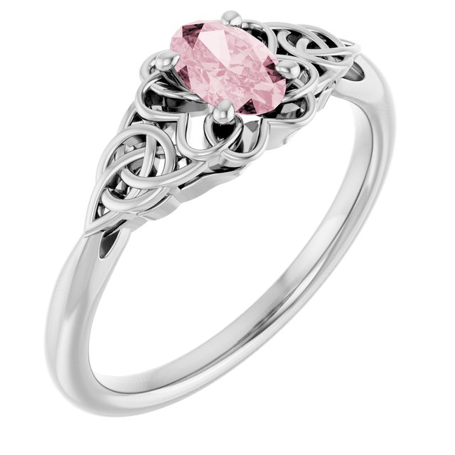 14K White Natural Pink Morganite Celtic-Inspired Ring