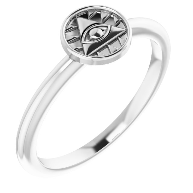 14K White Stackable Eye of Providence Ring