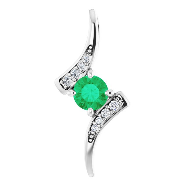 14K White Natural Emerald & .03 CTW Natural Diamond Pendant 