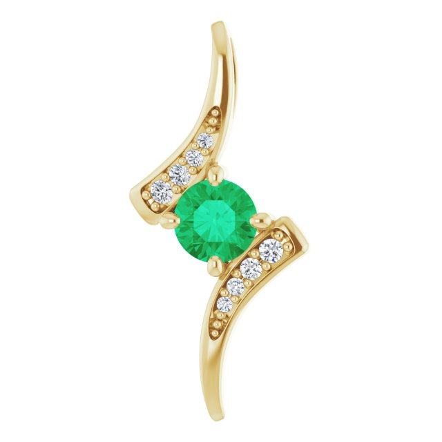 14K Yellow Natural Emerald & .03 CTW Natural Diamond Pendant 