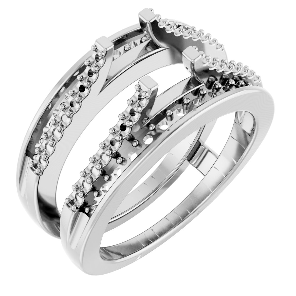 1/2 CTW Natural Diamond Double Row Ring Guard – 14K White Gold