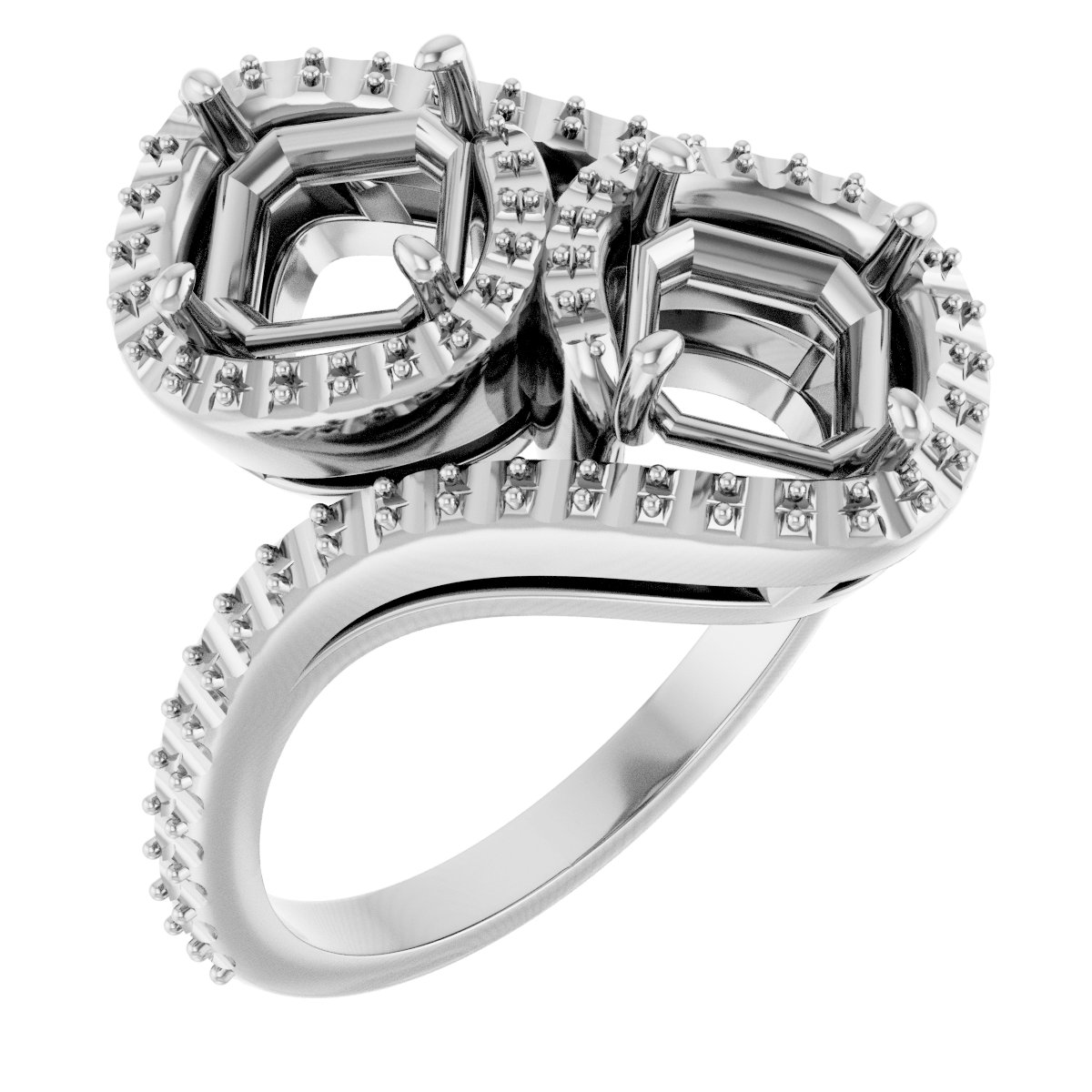 Two-Stone Halo-Style Bypass Engagement Ring