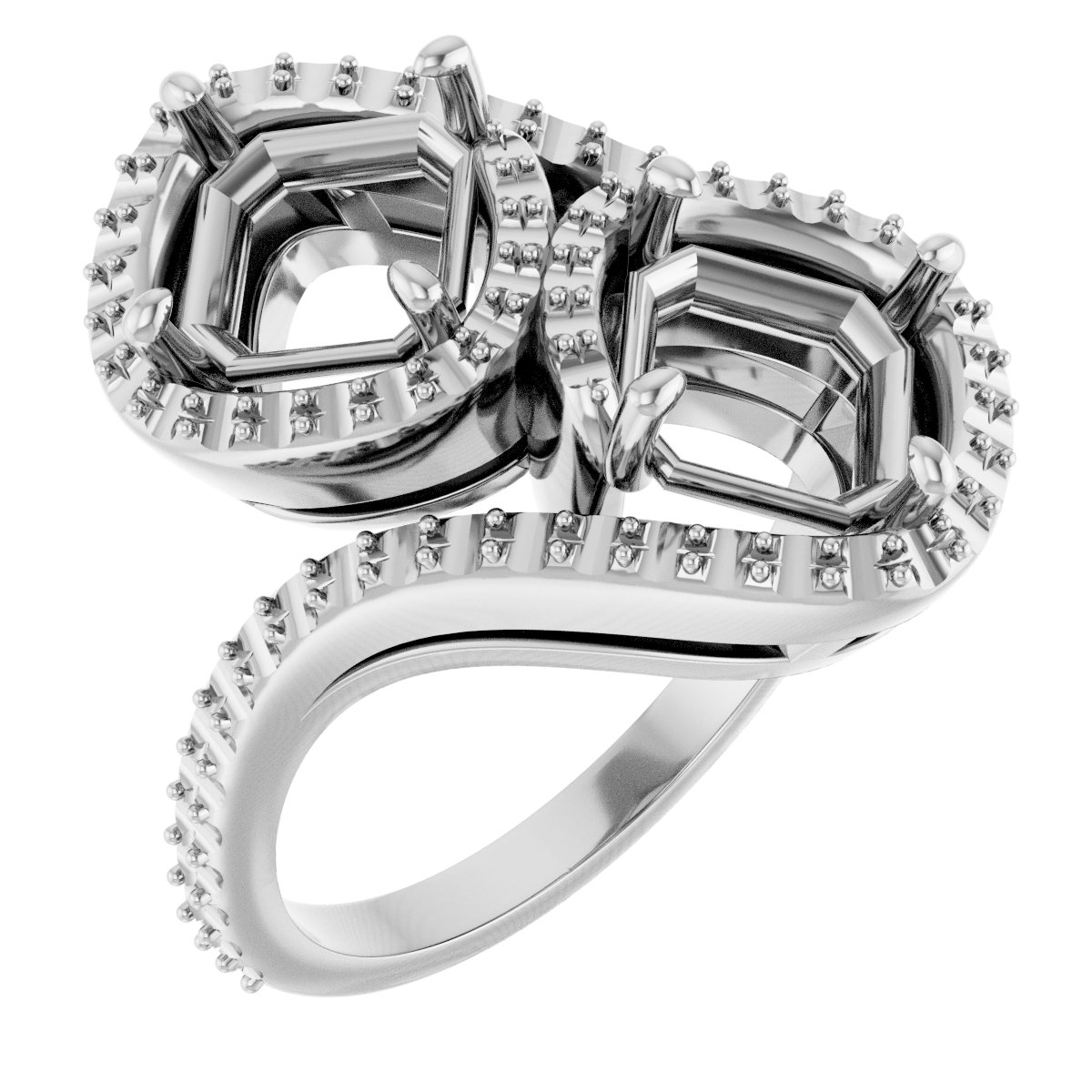 Two-Stone Halo-Style Bypass Engagement Ring