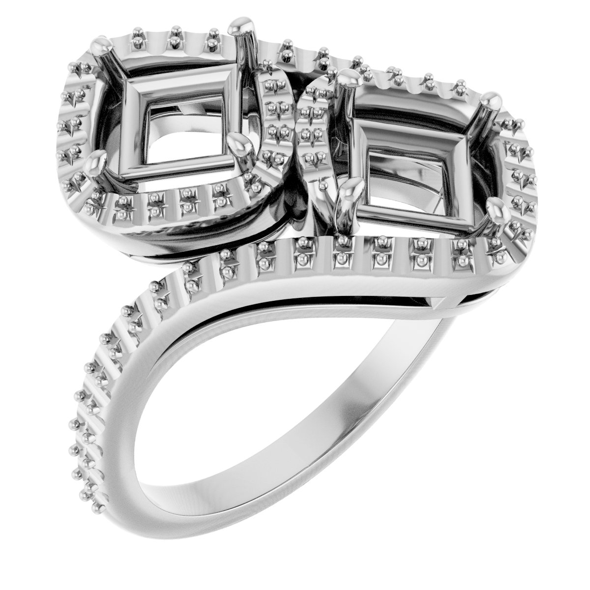 Two-Stone Halo-Style Bypass Engagement Ring