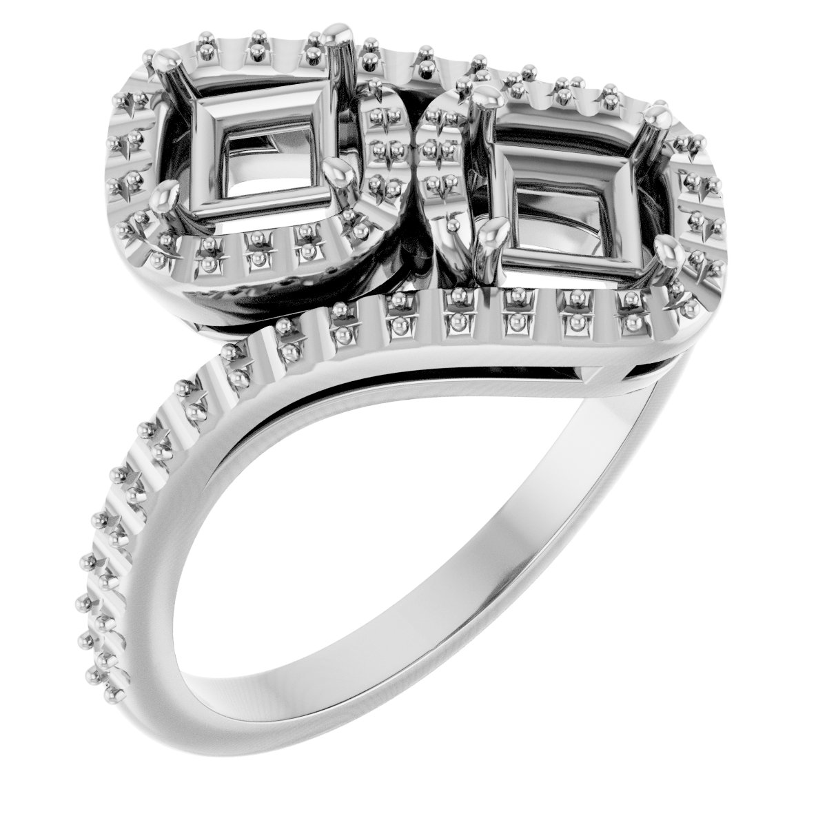 Two-Stone Halo-Style Bypass Engagement Ring