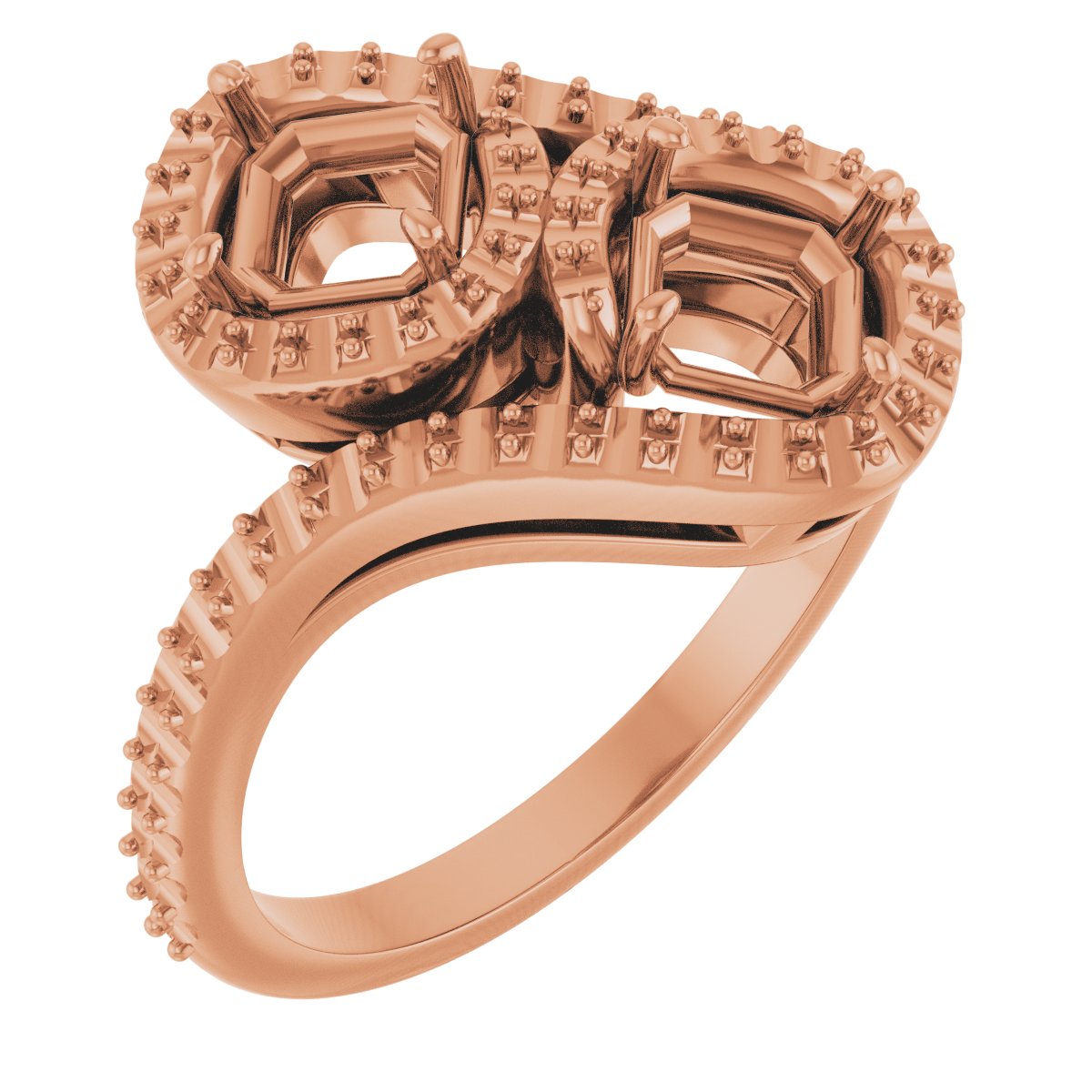 Two-Stone Halo-Style Bypass Engagement Ring