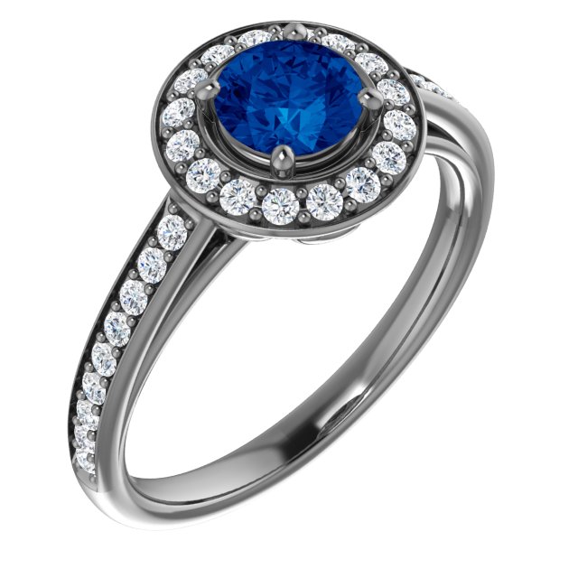 14K White Lab-Grown Blue Sapphire & 1/3 CTW Diamond Ring  
