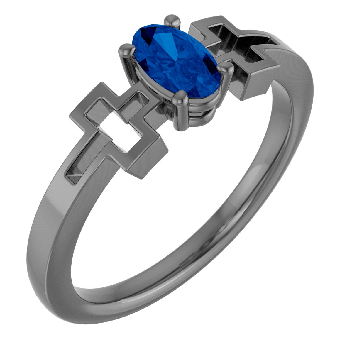 14K Rose Chatham Created Blue Sapphire Solitaire Cross Youth Ring
