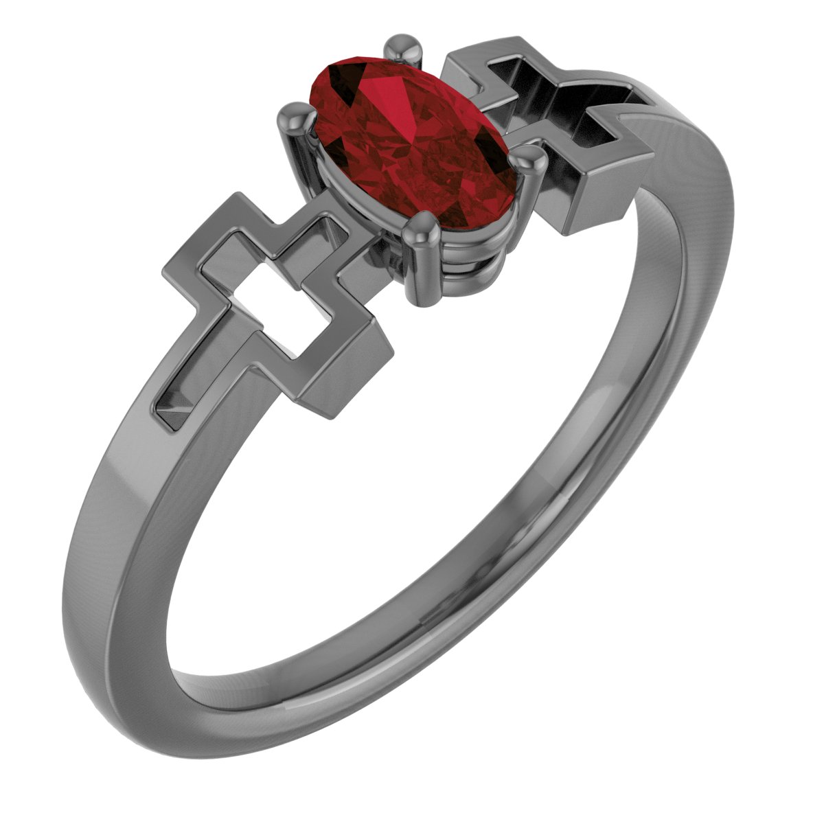 Platinum Mozambique Garnet Solitaire Cross Youth Ring