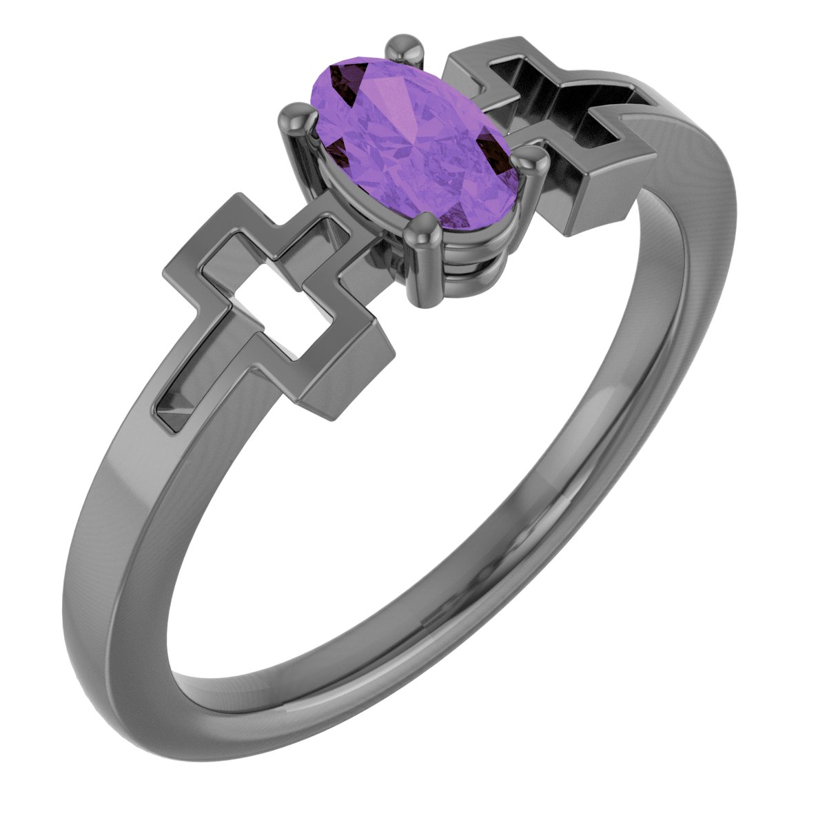 14K Rose Amethyst Solitaire Cross Youth Ring