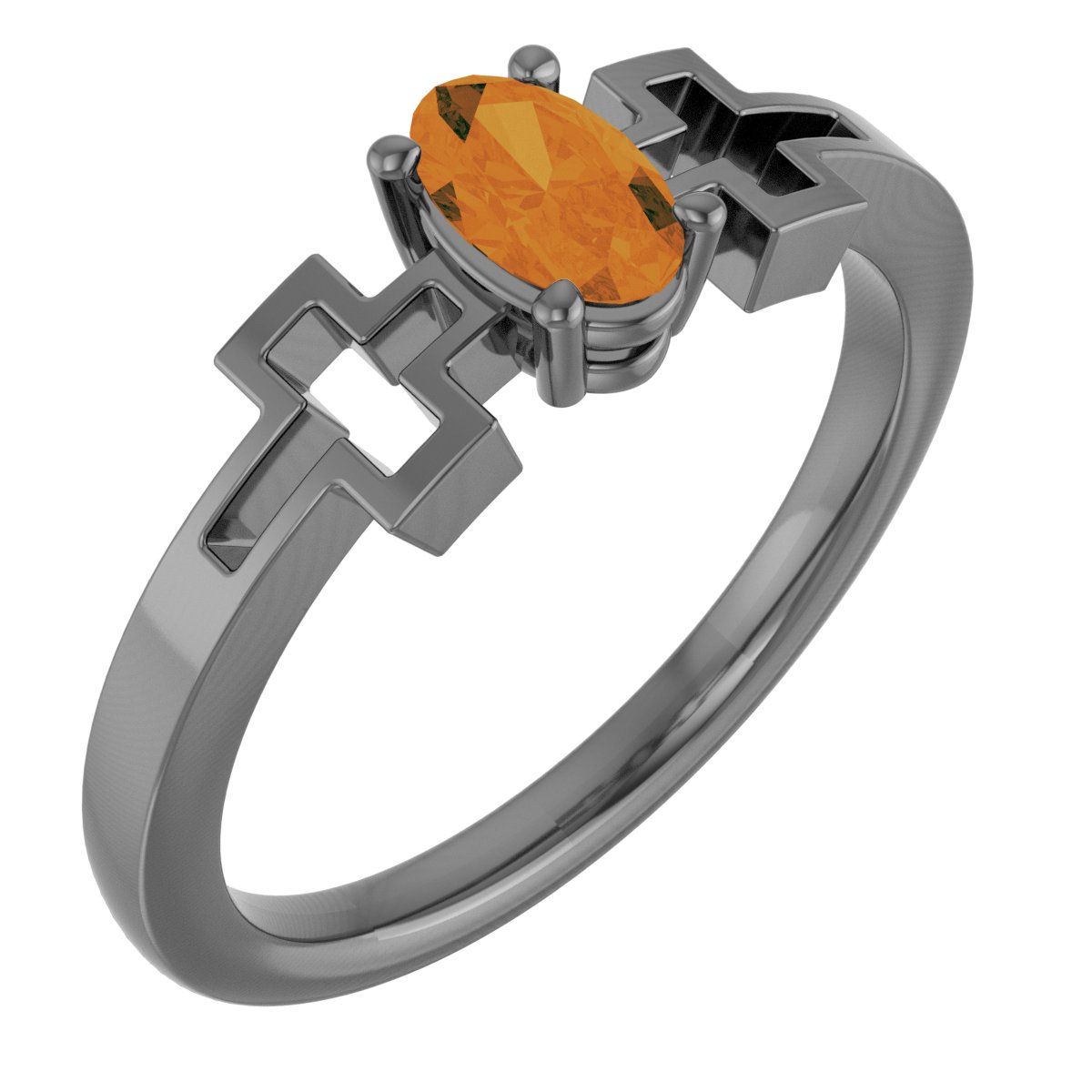 14K Rose Citrine Solitaire Cross Youth Ring