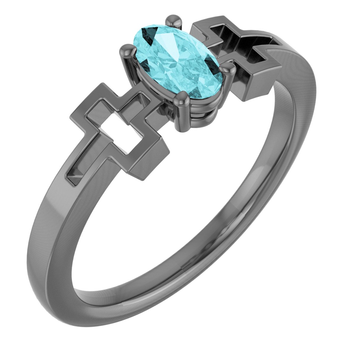 14K White Blue Zircon Solitaire Cross Youth Ring