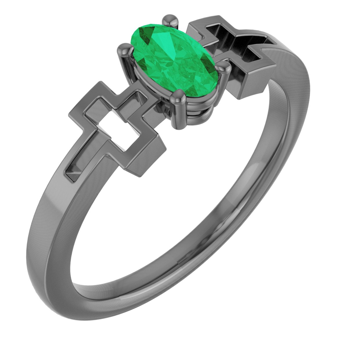 14K Yellow Chatham Created Emerald Solitaire Cross Youth Ring
