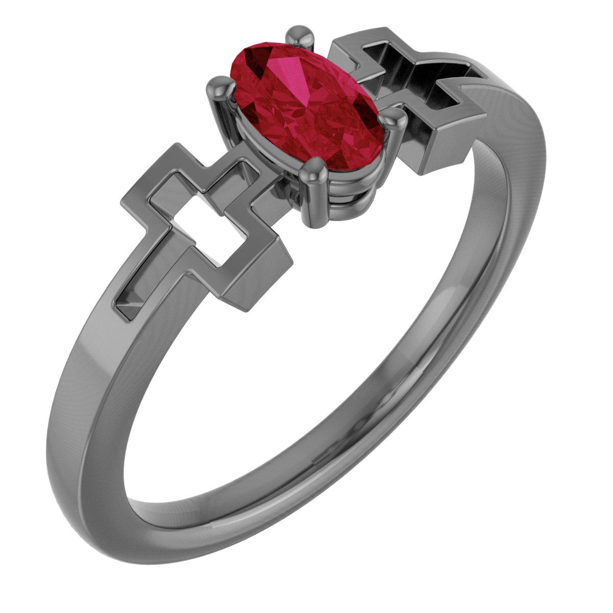 14K Rose Chatham Created Ruby Solitaire Cross Youth Ring