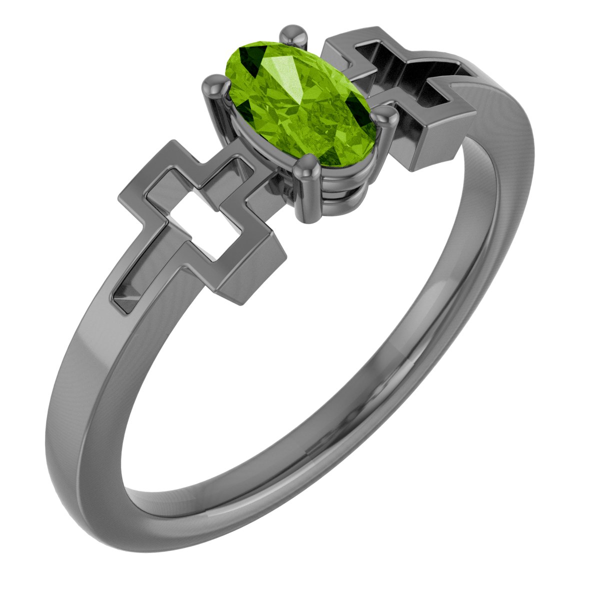 14K White Peridot Solitaire Cross Youth Ring
