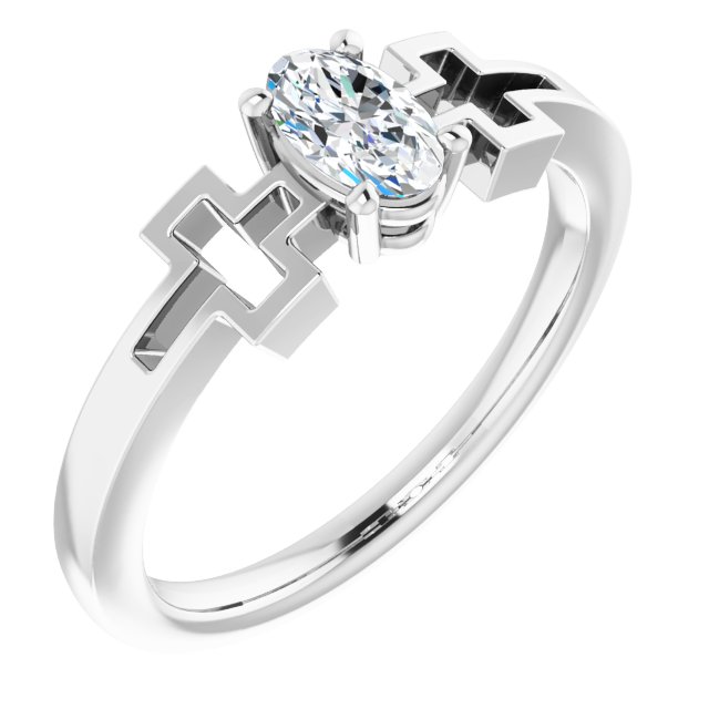 14K White Natural White Sapphire Youth Cross Ring