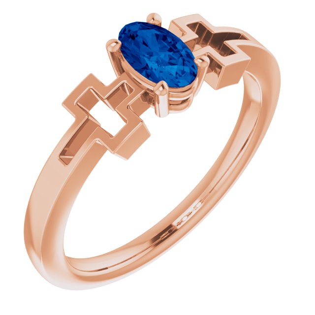 14K Rose Lab-Grown Blue Sapphire Youth Cross Ring