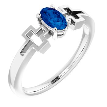 14K White Blue Sapphire Solitaire Cross Youth Ring