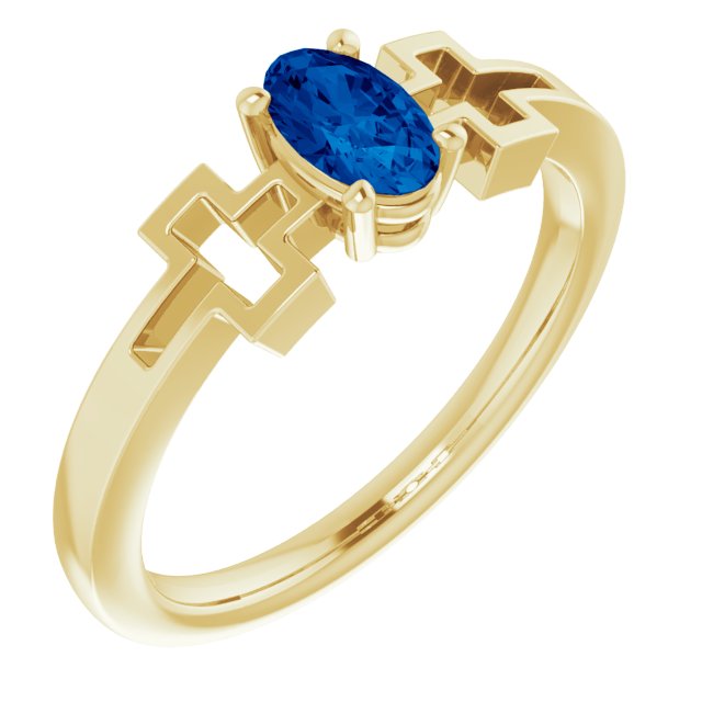 14K Yellow Natural Blue Sapphire Youth Cross Ring