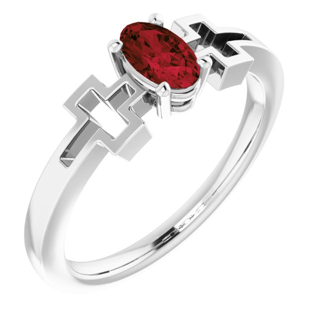 14K White Natural Mozambique Garnet Youth Cross Ring