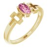 14K Yellow Pink Tourmaline Solitaire Cross Youth Ring