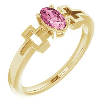 14K Yellow Pink Tourmaline Solitaire Cross Youth Ring