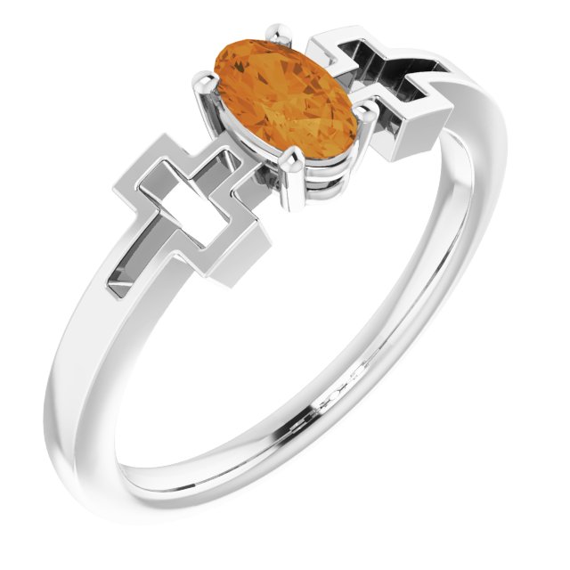 Sterling Silver Natural Citrine Youth Cross Ring
