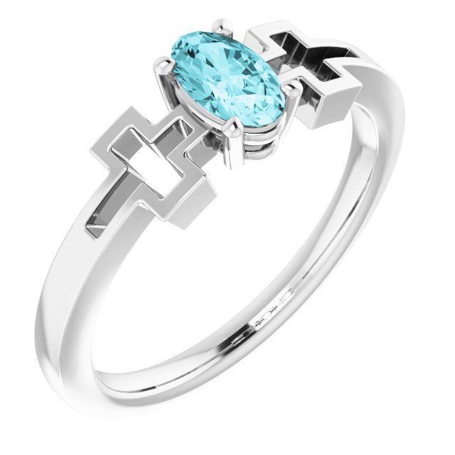 Sterling Silver Natural Blue Zircon Youth Cross Ring