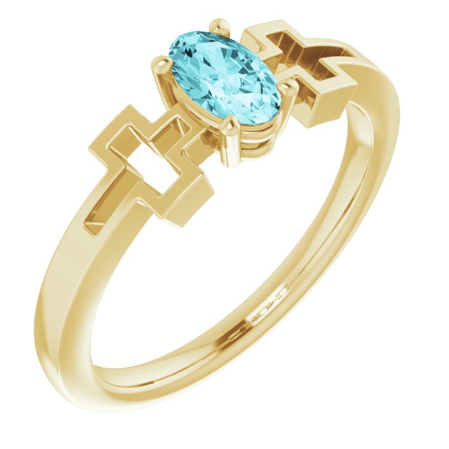 14K Yellow Natural Blue Zircon Youth Cross Ring