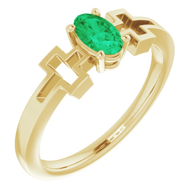 14K Yellow Lab-Grown Emerald Youth Cross Ring