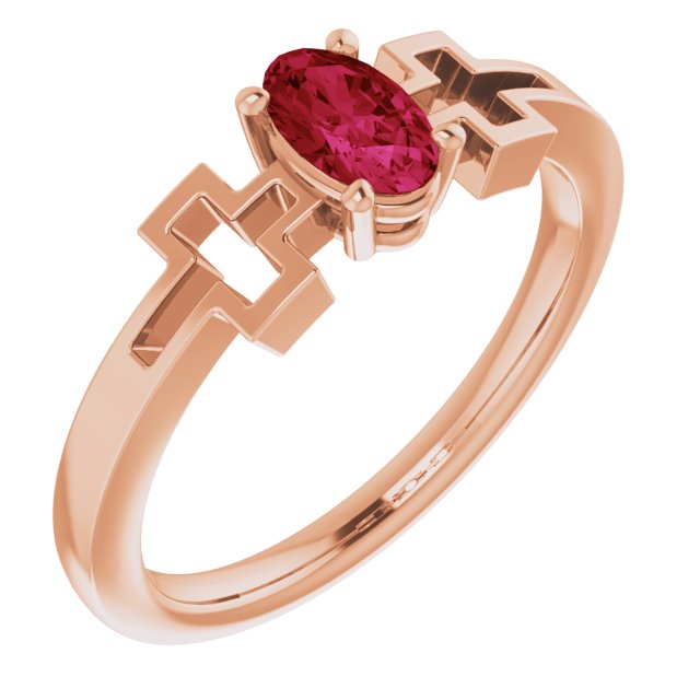 14K Rose Natural Ruby Youth Cross Ring