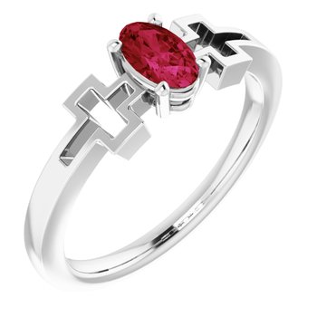 Sterling Silver Ruby Solitaire Cross Youth Ring