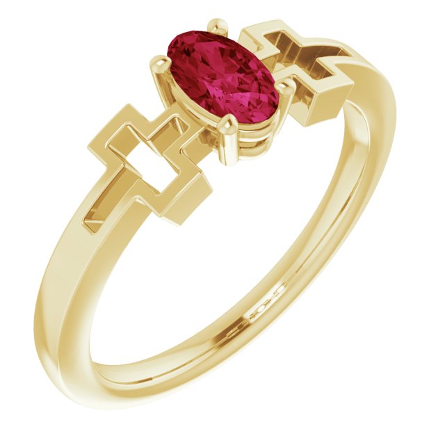 14K Yellow Lab-Grown Ruby Youth Cross Ring