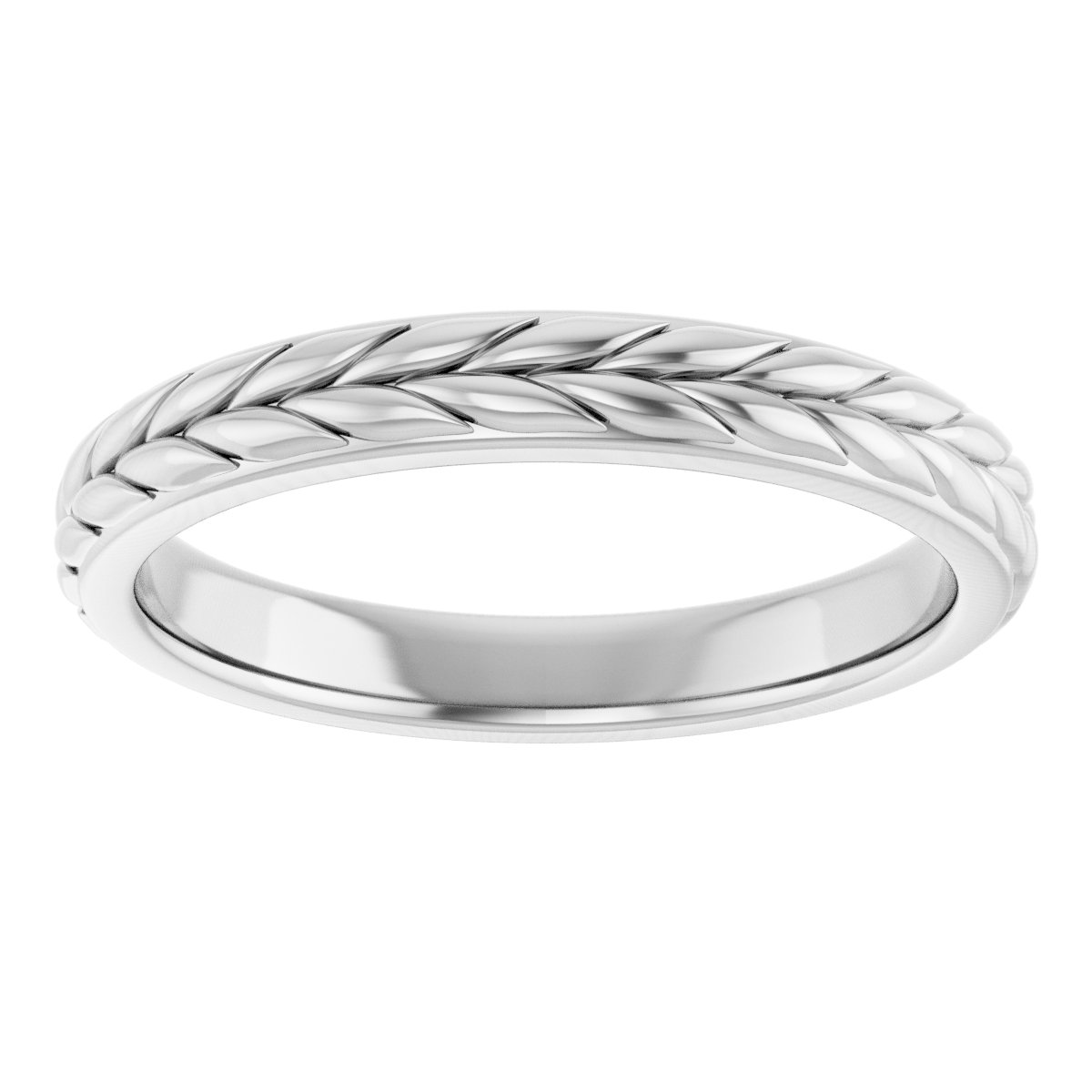 14K White 3 mm Leaf Band Size 7