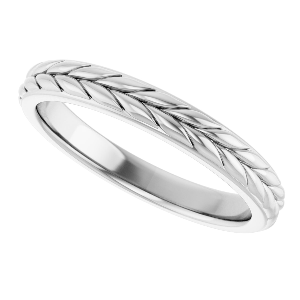 14K White 3 mm Leaf Band Size 7