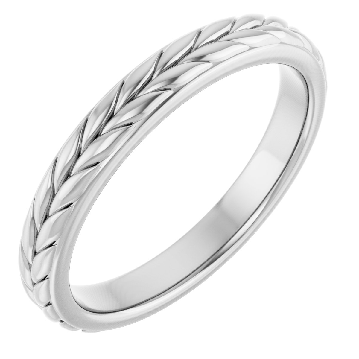 14K White 3 mm Leaf Band Size 7