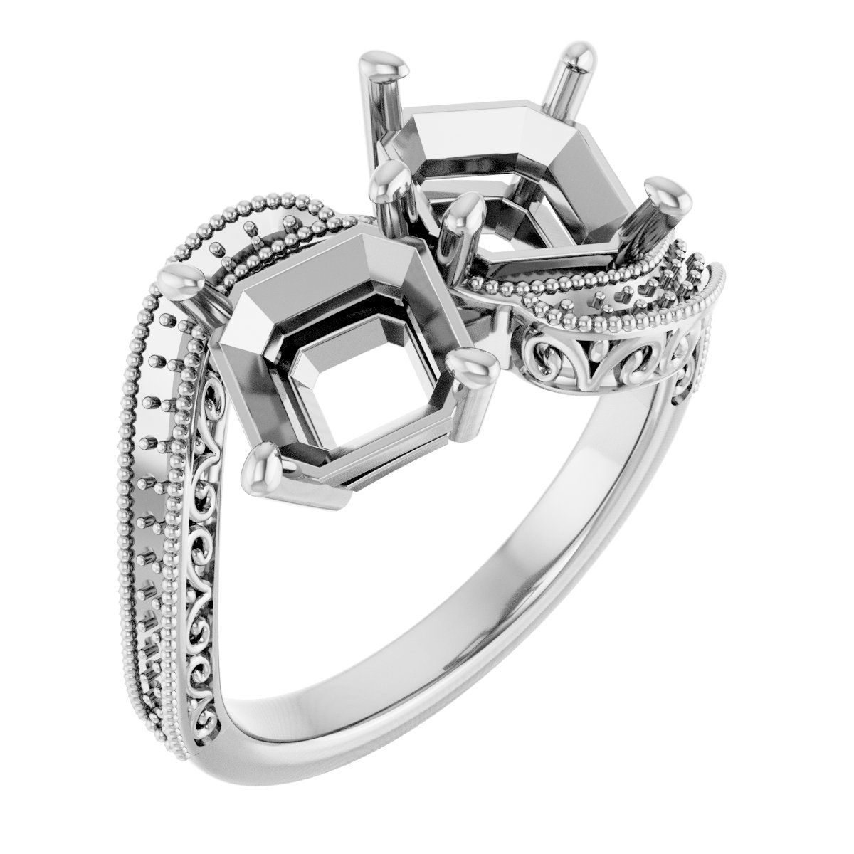 Two-Stone Scroll Engagement Ring