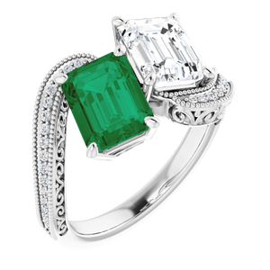 diamond and emerald toi et moi ring
