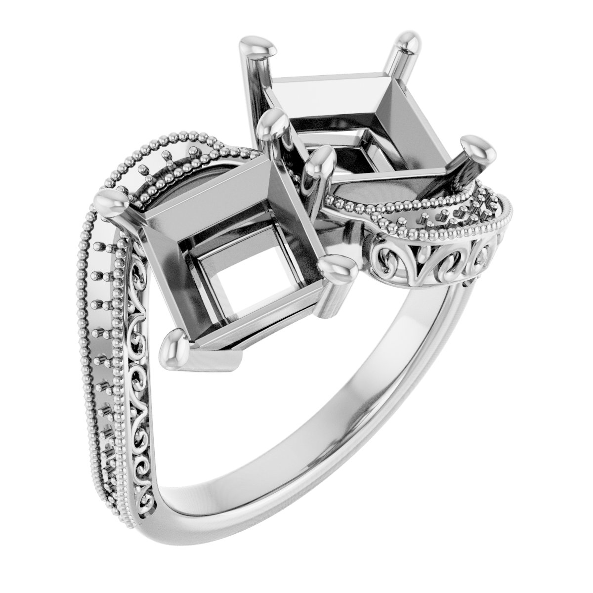 Two-Stone Scroll Engagement Ring