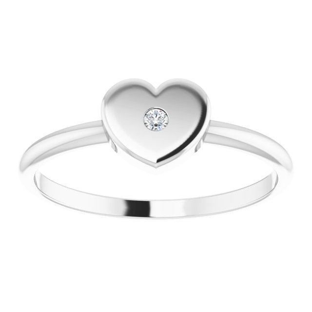14K White .01 CT Natural Diamond Youth Heart Ring