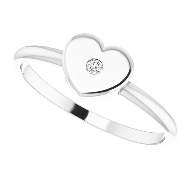 14K White .01 CT Natural Diamond Youth Heart Ring