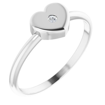 Sterling Silver .01 CT Diamond Solitaire Heart Youth Ring