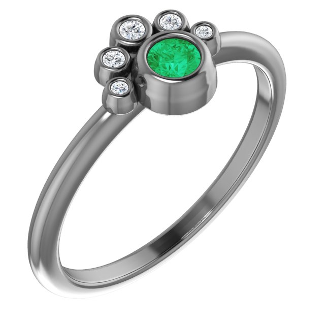 Platinum Emerald and .04 CTW Diamond Ring Ref. 14653550