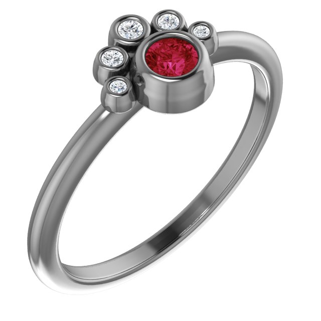 Platinum Chatham Lab Created Ruby and .04 CTW Diamond Ring Ref. 14653493
