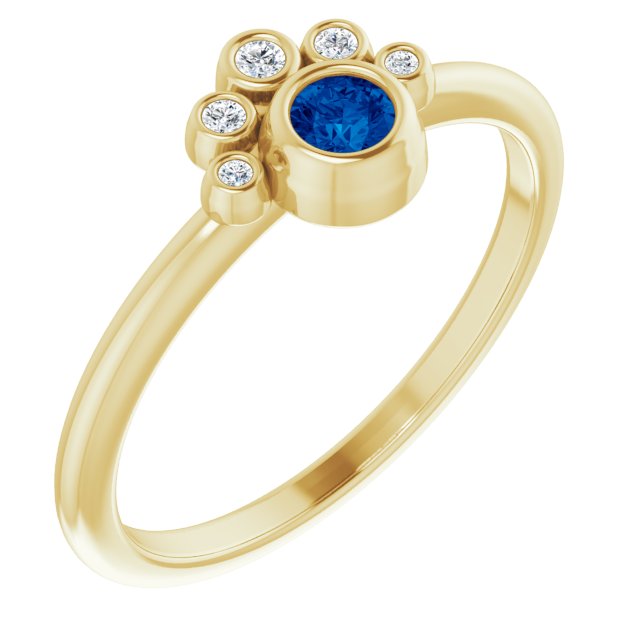 14K Yellow Natural Blue Sapphire & .04 CTW Natural Diamond Ring