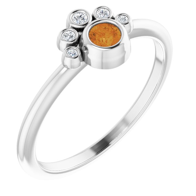 Sterling Silver Natural Citrine & .04 CTW Natural Diamond Ring